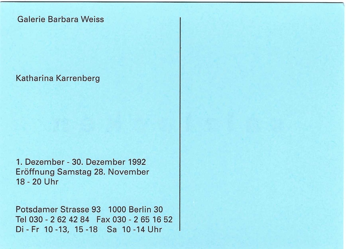 Katharina Karrenberg: salzlecken. December 1 – 30, 1992