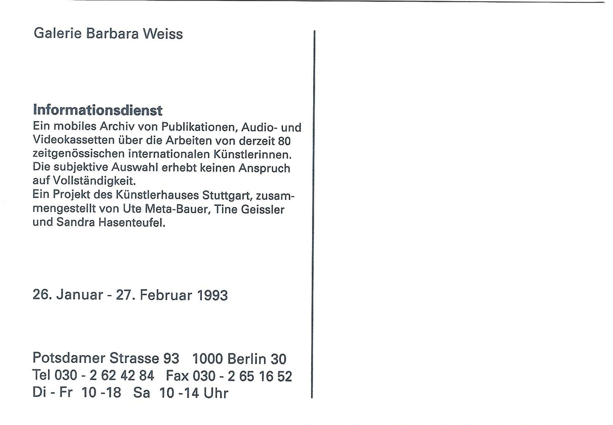 various artists: Informationsdienst. January 26 – February 27, 1993