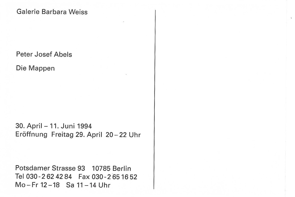 Peter Josef Abels: Die Mappen. April 30 – June 11, 1994