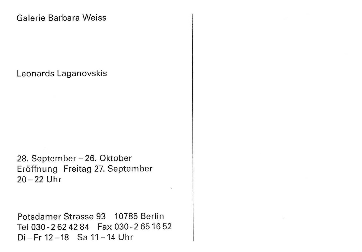 Leonards Laganovskis: Gebrüder Laganovski. Die Saga, Berlin 1996. September 28 – October 26, 1996